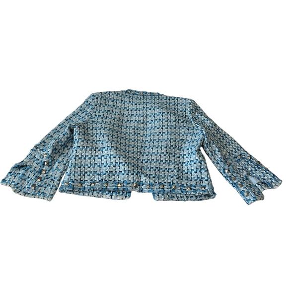 Vintage Boho Chic Blazer Women's Frayed Trim Blue Plaid Studded Short 10 Reg - Picture 2 of 10